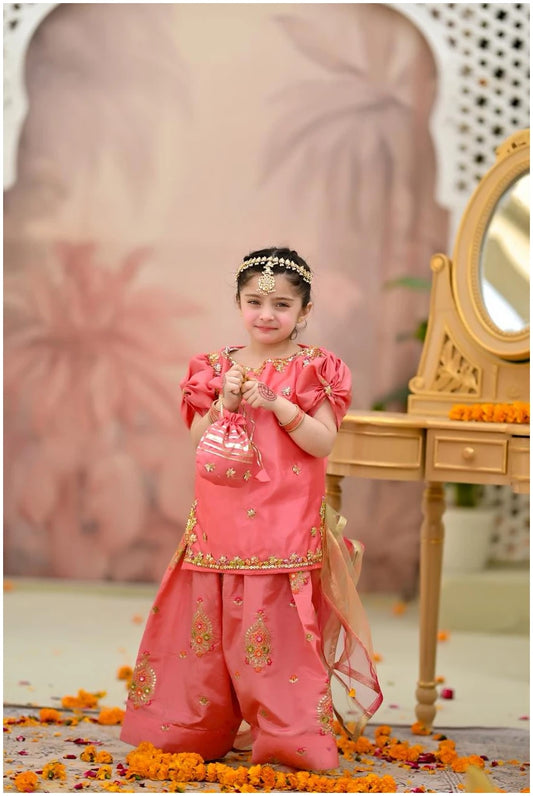 Kiara Coral Bloom Gharara Set