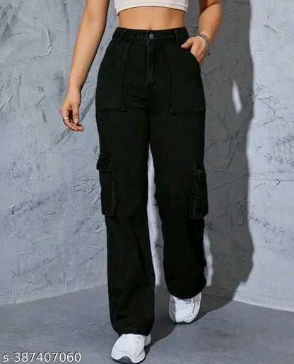 Womens Six Pocket Black Cargo Jeans