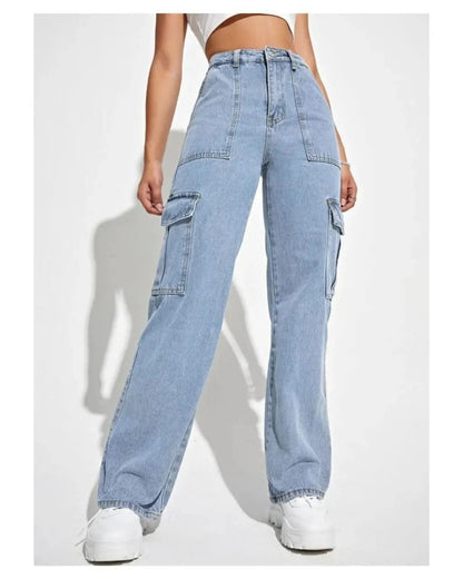 Womens Six Pocket Ice Blue Cargo Jeans